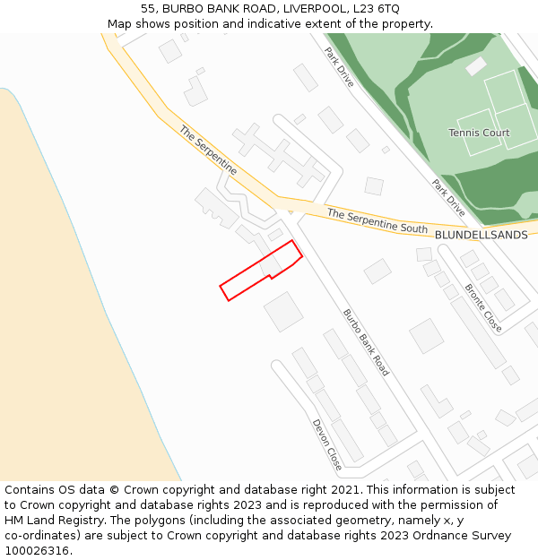 55, BURBO BANK ROAD, LIVERPOOL, L23 6TQ: Location map and indicative extent of plot