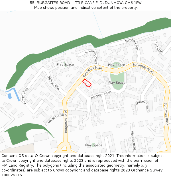 55, BURGATTES ROAD, LITTLE CANFIELD, DUNMOW, CM6 1FW: Location map and indicative extent of plot