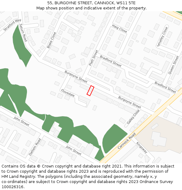 55, BURGOYNE STREET, CANNOCK, WS11 5TE: Location map and indicative extent of plot