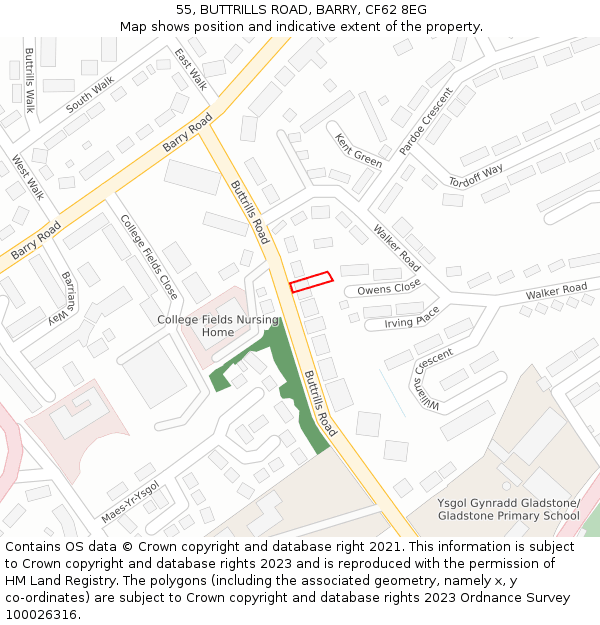 55, BUTTRILLS ROAD, BARRY, CF62 8EG: Location map and indicative extent of plot