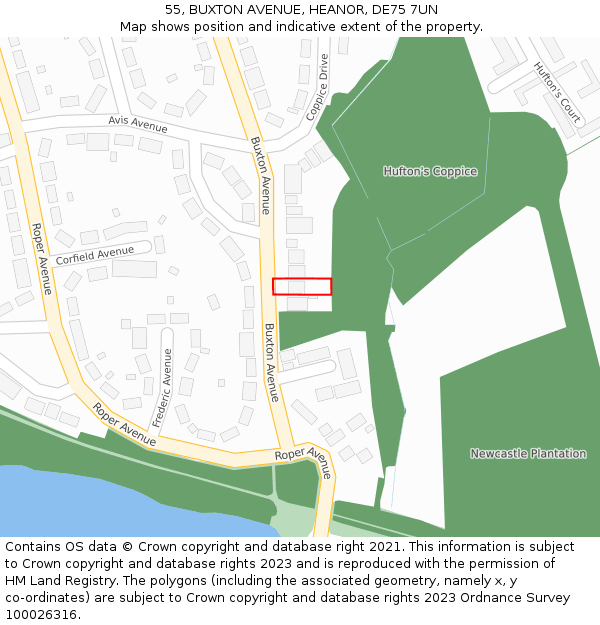 55, BUXTON AVENUE, HEANOR, DE75 7UN: Location map and indicative extent of plot