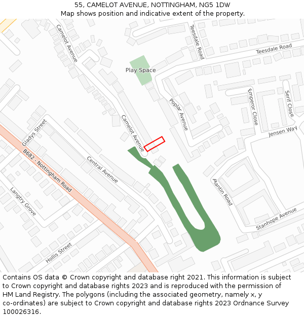 55, CAMELOT AVENUE, NOTTINGHAM, NG5 1DW: Location map and indicative extent of plot