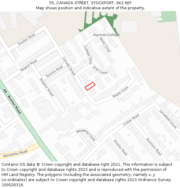 55, CANADA STREET, STOCKPORT, SK2 6EF: Location map and indicative extent of plot