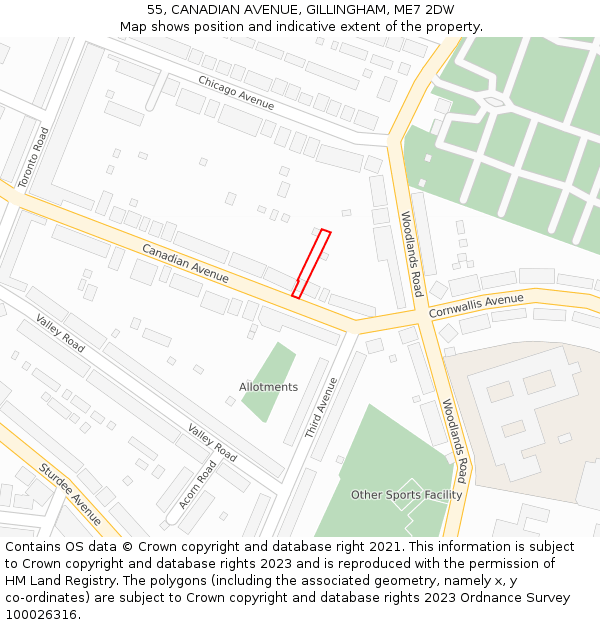 55, CANADIAN AVENUE, GILLINGHAM, ME7 2DW: Location map and indicative extent of plot