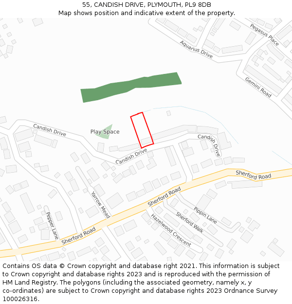 55, CANDISH DRIVE, PLYMOUTH, PL9 8DB: Location map and indicative extent of plot