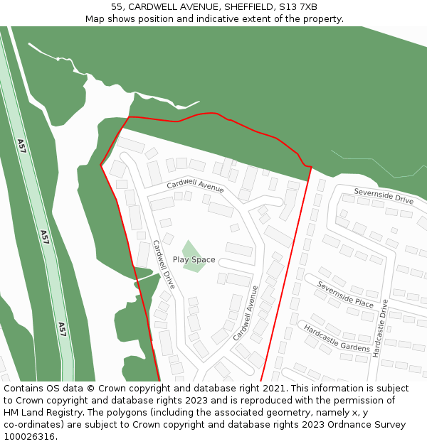 55, CARDWELL AVENUE, SHEFFIELD, S13 7XB: Location map and indicative extent of plot