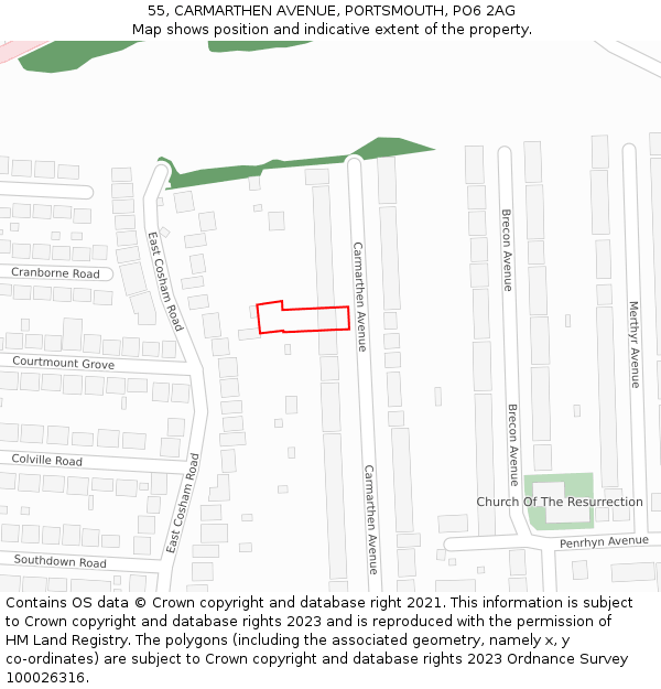 55, CARMARTHEN AVENUE, PORTSMOUTH, PO6 2AG: Location map and indicative extent of plot