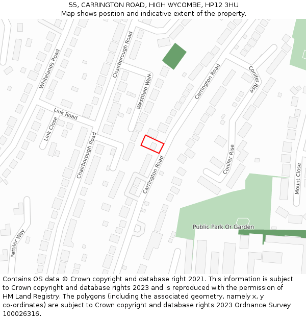 55, CARRINGTON ROAD, HIGH WYCOMBE, HP12 3HU: Location map and indicative extent of plot