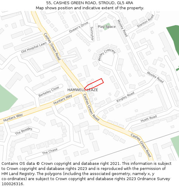 55, CASHES GREEN ROAD, STROUD, GL5 4RA: Location map and indicative extent of plot