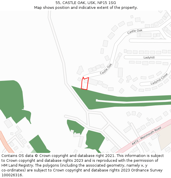 55, CASTLE OAK, USK, NP15 1SG: Location map and indicative extent of plot