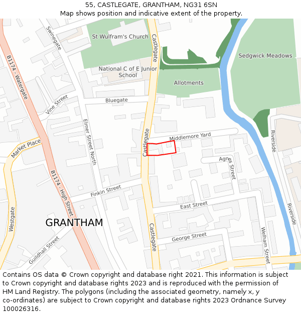 55, CASTLEGATE, GRANTHAM, NG31 6SN: Location map and indicative extent of plot