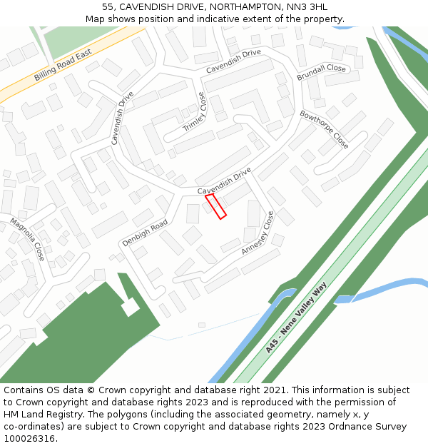55, CAVENDISH DRIVE, NORTHAMPTON, NN3 3HL: Location map and indicative extent of plot
