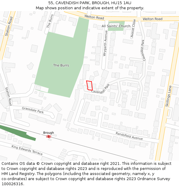 55, CAVENDISH PARK, BROUGH, HU15 1AU: Location map and indicative extent of plot