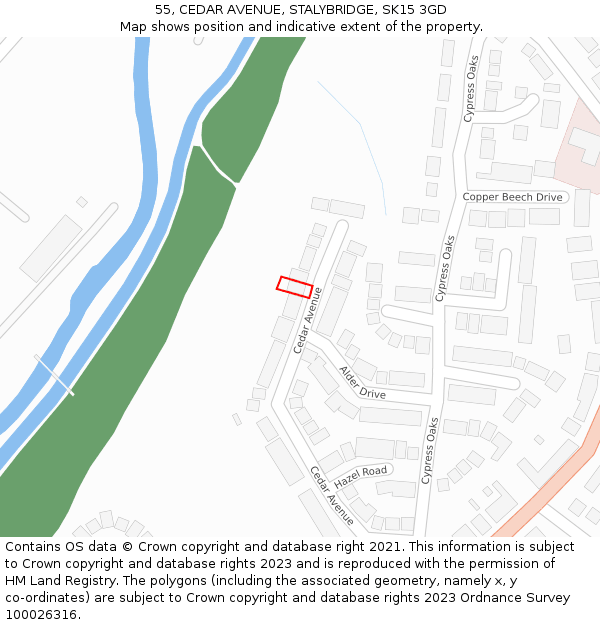 55, CEDAR AVENUE, STALYBRIDGE, SK15 3GD: Location map and indicative extent of plot