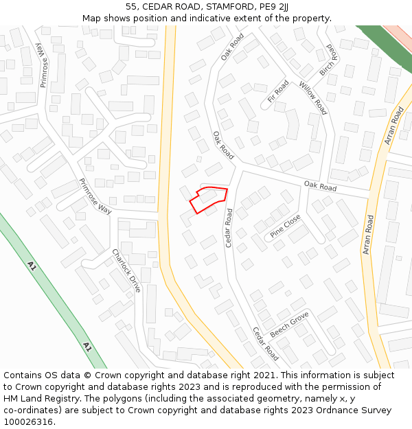 55, CEDAR ROAD, STAMFORD, PE9 2JJ: Location map and indicative extent of plot