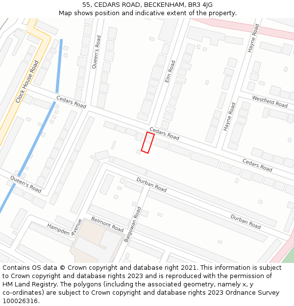 55, CEDARS ROAD, BECKENHAM, BR3 4JG: Location map and indicative extent of plot