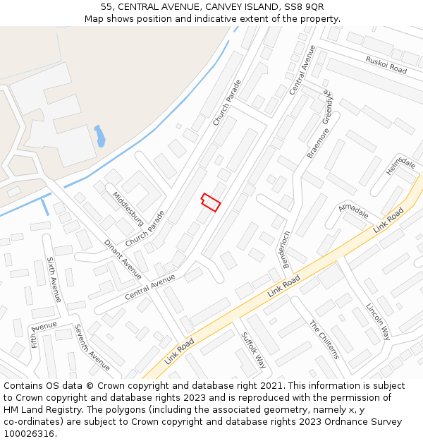 55, CENTRAL AVENUE, CANVEY ISLAND, SS8 9QR: Location map and indicative extent of plot