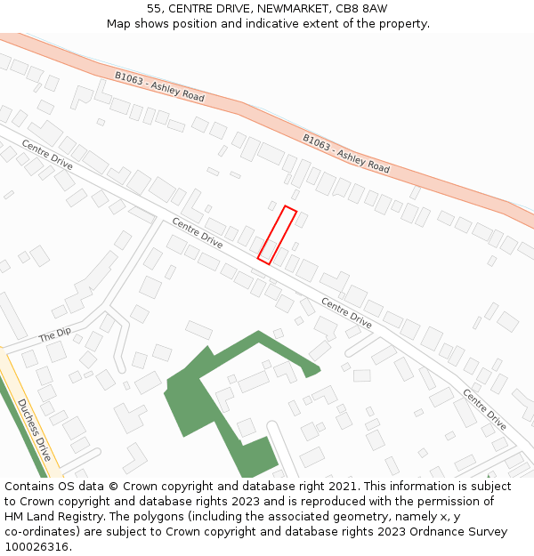 55, CENTRE DRIVE, NEWMARKET, CB8 8AW: Location map and indicative extent of plot