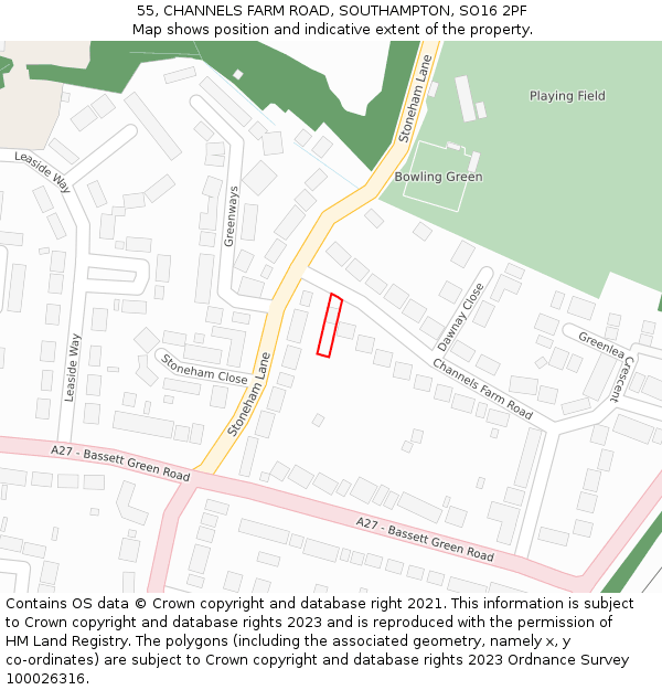 55, CHANNELS FARM ROAD, SOUTHAMPTON, SO16 2PF: Location map and indicative extent of plot