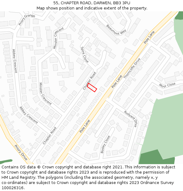 55, CHAPTER ROAD, DARWEN, BB3 3PU: Location map and indicative extent of plot