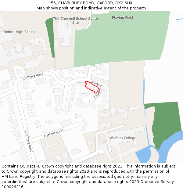 55, CHARLBURY ROAD, OXFORD, OX2 6UX: Location map and indicative extent of plot