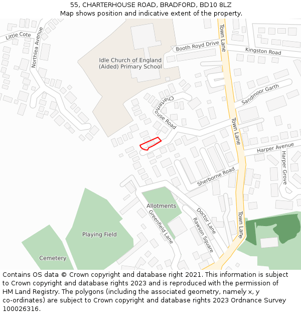 55, CHARTERHOUSE ROAD, BRADFORD, BD10 8LZ: Location map and indicative extent of plot
