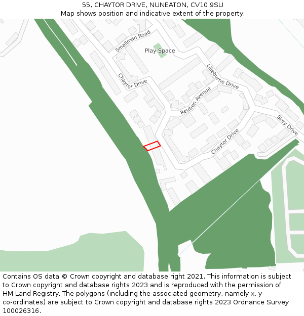 55, CHAYTOR DRIVE, NUNEATON, CV10 9SU: Location map and indicative extent of plot