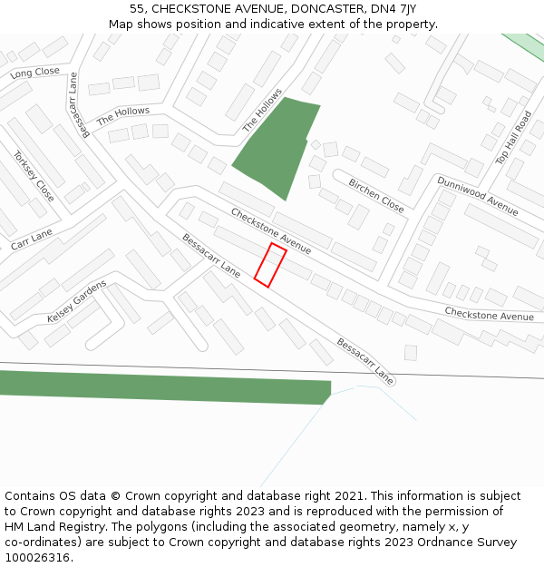 55, CHECKSTONE AVENUE, DONCASTER, DN4 7JY: Location map and indicative extent of plot
