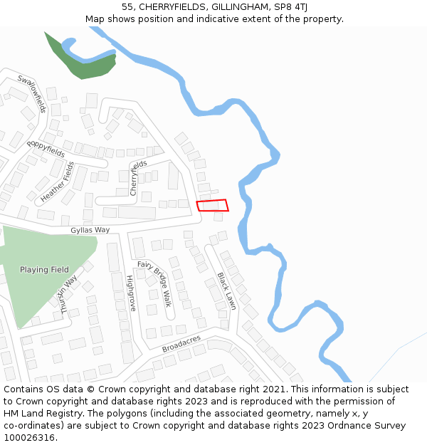 55, CHERRYFIELDS, GILLINGHAM, SP8 4TJ: Location map and indicative extent of plot