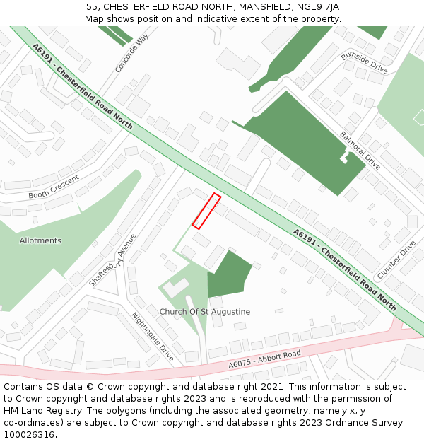 55, CHESTERFIELD ROAD NORTH, MANSFIELD, NG19 7JA: Location map and indicative extent of plot