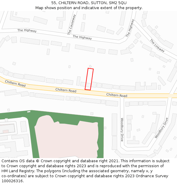 55, CHILTERN ROAD, SUTTON, SM2 5QU: Location map and indicative extent of plot