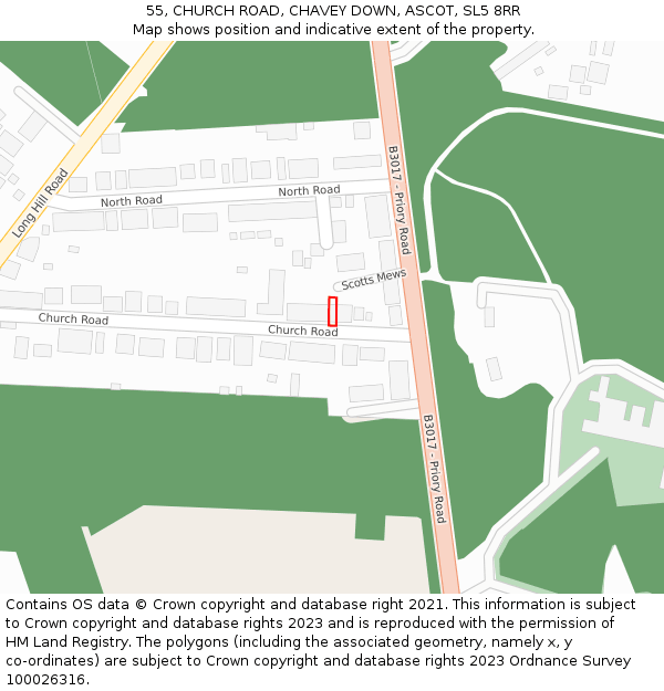 55, CHURCH ROAD, CHAVEY DOWN, ASCOT, SL5 8RR: Location map and indicative extent of plot