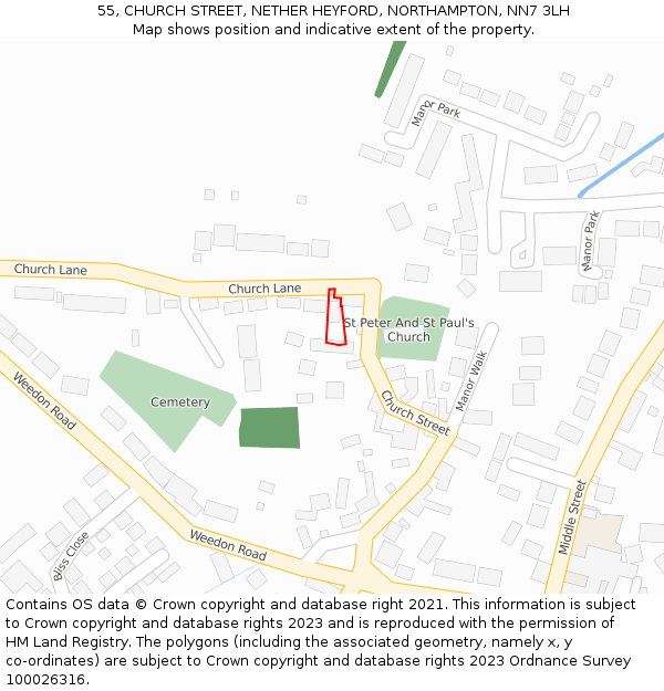 55, CHURCH STREET, NETHER HEYFORD, NORTHAMPTON, NN7 3LH: Location map and indicative extent of plot