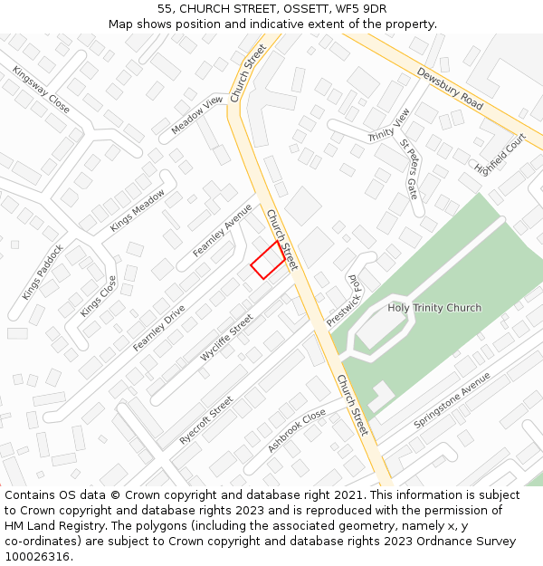 55, CHURCH STREET, OSSETT, WF5 9DR: Location map and indicative extent of plot