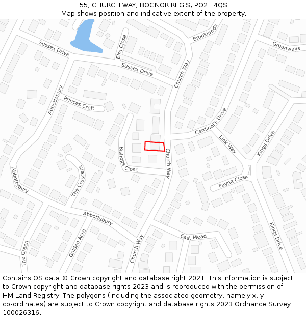 55, CHURCH WAY, BOGNOR REGIS, PO21 4QS: Location map and indicative extent of plot