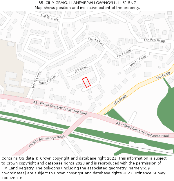 55, CIL Y GRAIG, LLANFAIRPWLLGWYNGYLL, LL61 5NZ: Location map and indicative extent of plot