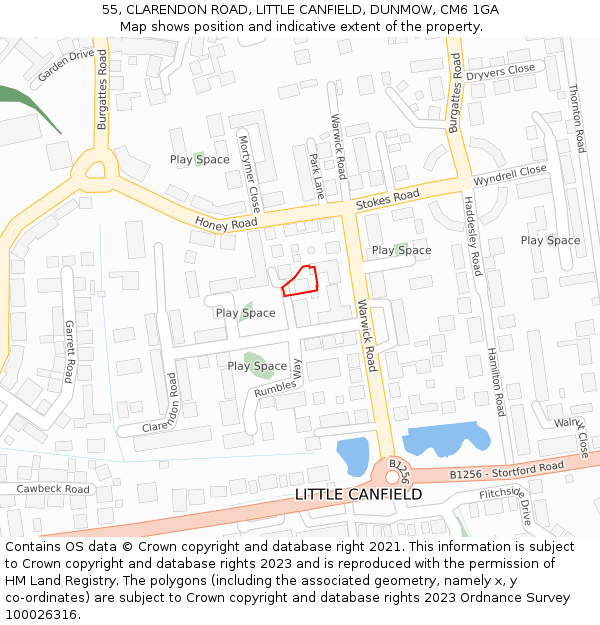 55, CLARENDON ROAD, LITTLE CANFIELD, DUNMOW, CM6 1GA: Location map and indicative extent of plot