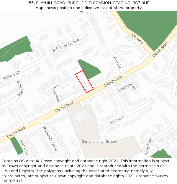 55, CLAYHILL ROAD, BURGHFIELD COMMON, READING, RG7 3HF: Location map and indicative extent of plot
