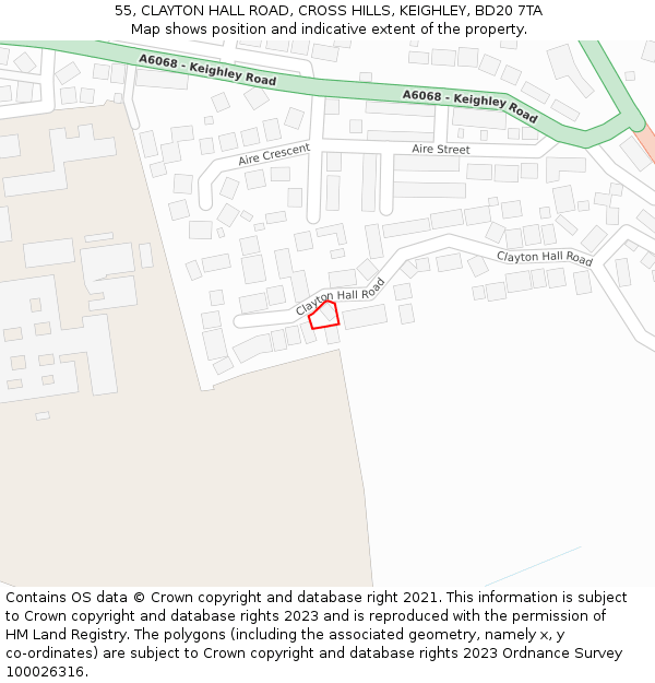 55, CLAYTON HALL ROAD, CROSS HILLS, KEIGHLEY, BD20 7TA: Location map and indicative extent of plot