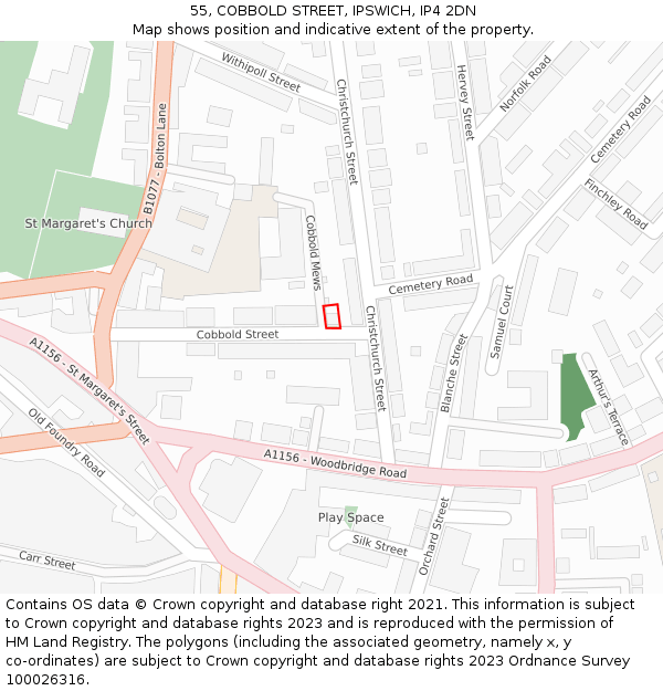 55, COBBOLD STREET, IPSWICH, IP4 2DN: Location map and indicative extent of plot