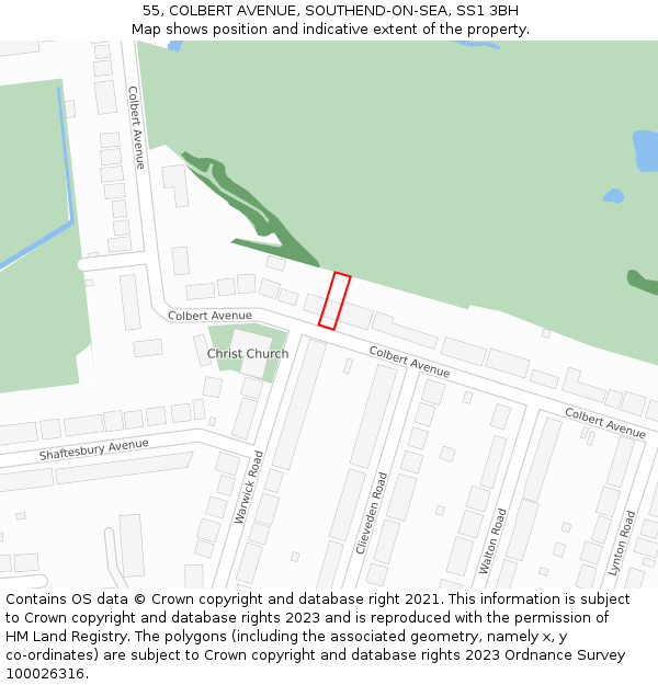 55, COLBERT AVENUE, SOUTHEND-ON-SEA, SS1 3BH: Location map and indicative extent of plot