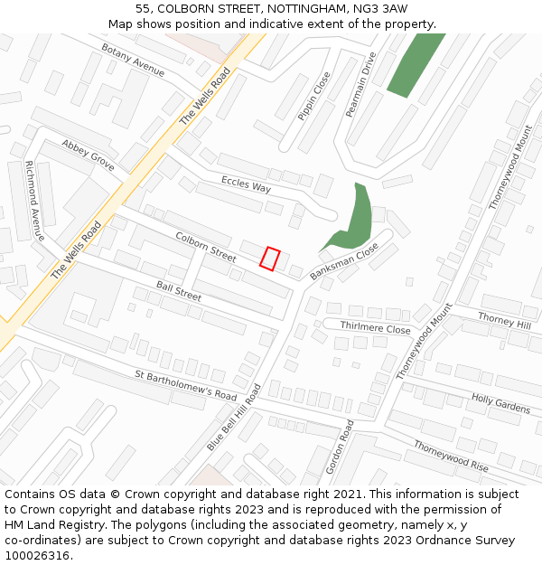 55, COLBORN STREET, NOTTINGHAM, NG3 3AW: Location map and indicative extent of plot