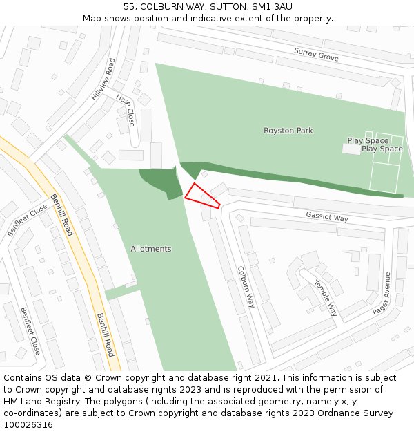 55, COLBURN WAY, SUTTON, SM1 3AU: Location map and indicative extent of plot