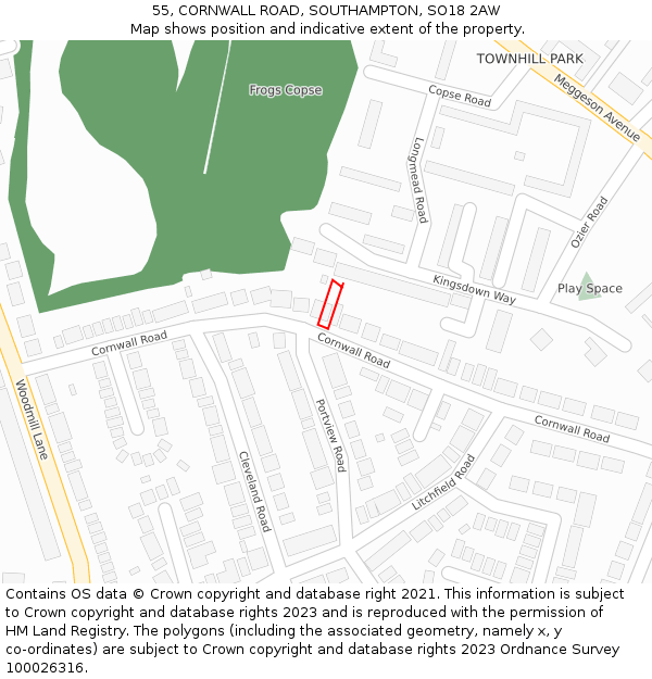 55, CORNWALL ROAD, SOUTHAMPTON, SO18 2AW: Location map and indicative extent of plot