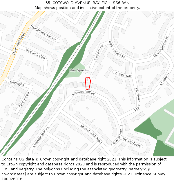 55, COTSWOLD AVENUE, RAYLEIGH, SS6 8AN: Location map and indicative extent of plot