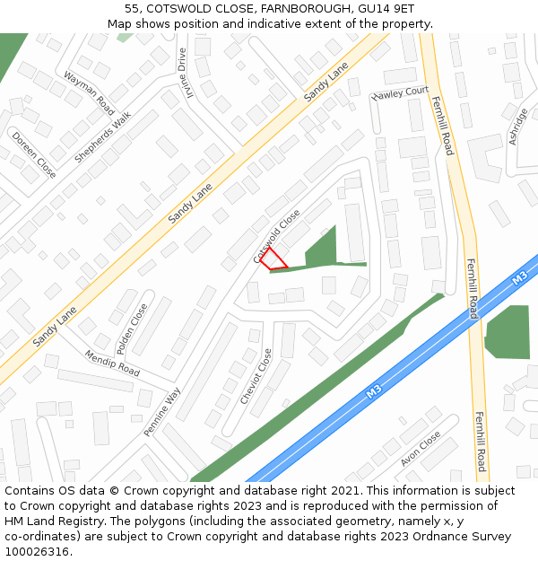 55, COTSWOLD CLOSE, FARNBOROUGH, GU14 9ET: Location map and indicative extent of plot