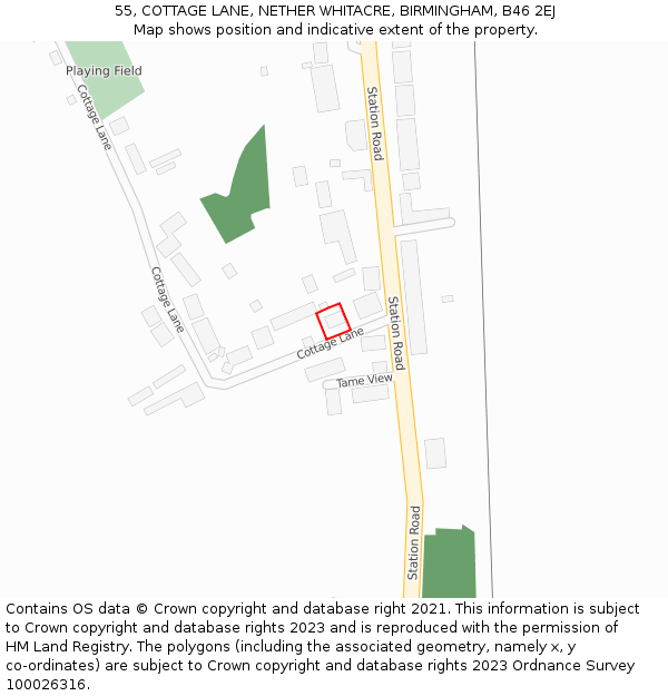 55, COTTAGE LANE, NETHER WHITACRE, BIRMINGHAM, B46 2EJ: Location map and indicative extent of plot