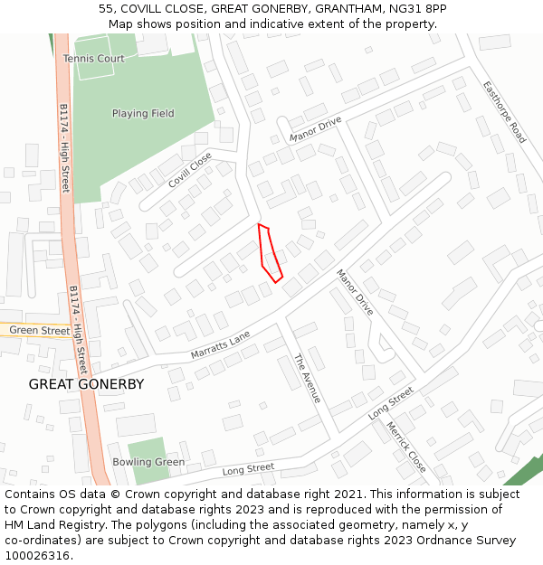 55, COVILL CLOSE, GREAT GONERBY, GRANTHAM, NG31 8PP: Location map and indicative extent of plot