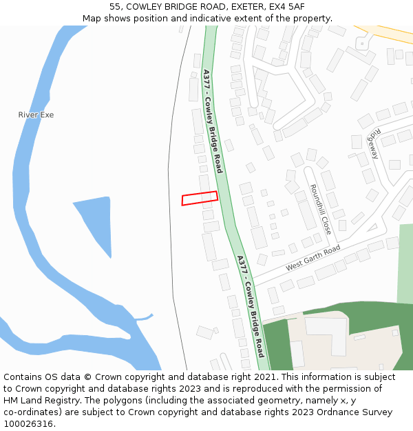 55, COWLEY BRIDGE ROAD, EXETER, EX4 5AF: Location map and indicative extent of plot