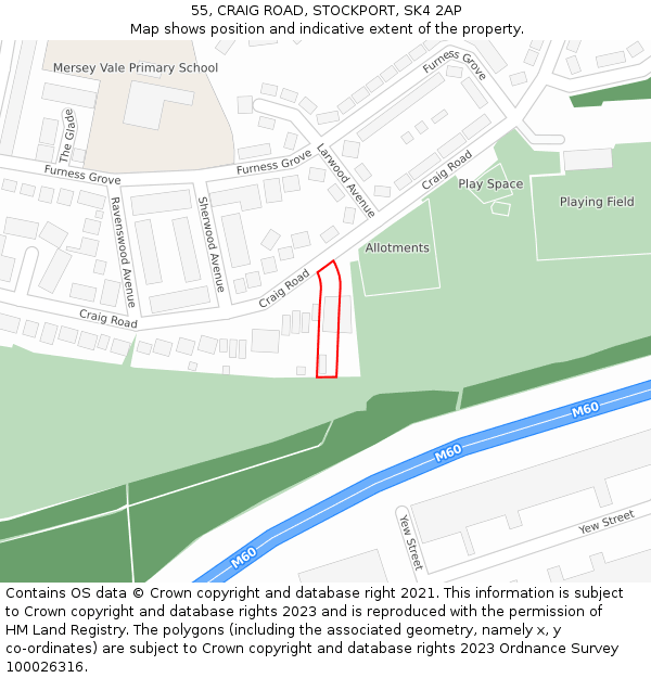 55, CRAIG ROAD, STOCKPORT, SK4 2AP: Location map and indicative extent of plot